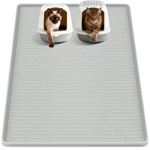Silicone Cat Litter Mat, 55" x 38" Extra Large Cat Litter Box Mat Litter Trapping Mat for Scatter Control, Waterproof, Soft on Kitty Paws, Clean Floor (Grey) - size: 1 count (Pack of 1)