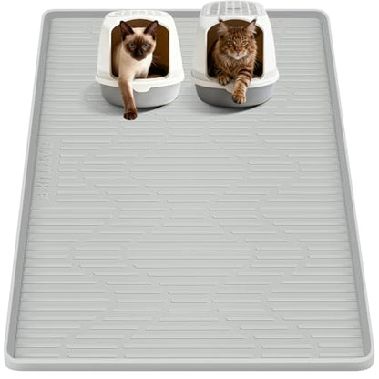 Silicone Cat Litter Mat, 55" x 38" Extra Large Cat Litter Box Mat Litter Trapping Mat for Scatter Control, Waterproof, Soft on Kitty Paws, Clean Floor (Grey) - size: 1 count (Pack of 1)