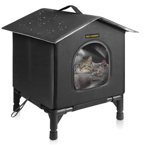 Rest-Eazzzy Cat House for Indoor and Outdoor Cats in Summer, Waterproof, Fully Insulated Shelter for Stray and Feral Cats, Great for Cat Houses for Outdoor and Cat Beds for Indoor Cats (Black, Small) - color: Black, size: Small