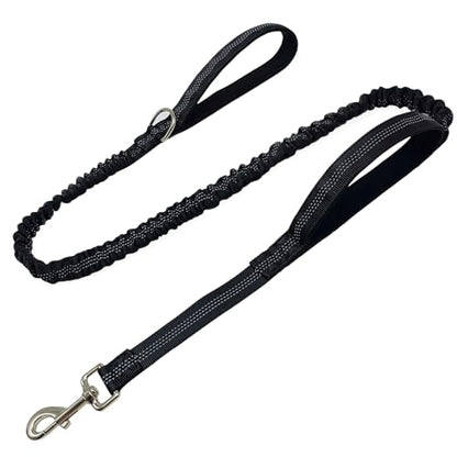 5FT Bungee Dog Leash with 2 Handles, Reflective Strong Nylon Traffic Leash, Shock Absorbing Lead for Large Medium Dogs Walking Training Controlling, Black - color: Black