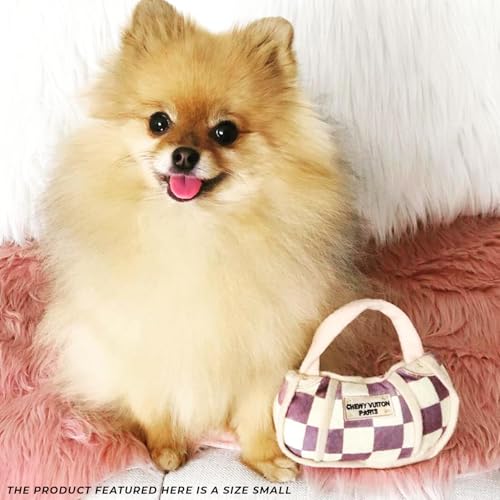 Haute Diggity Dog Chewy Vuiton Handbag Plush Squeaky Dog Toy, Soft Durable Designer-Inspired Stuffed Puppy Chew Toys for Small & Medium Dogs, Machine-Washable (Tan Checker) Small - color: Brown Handbag, size: Small