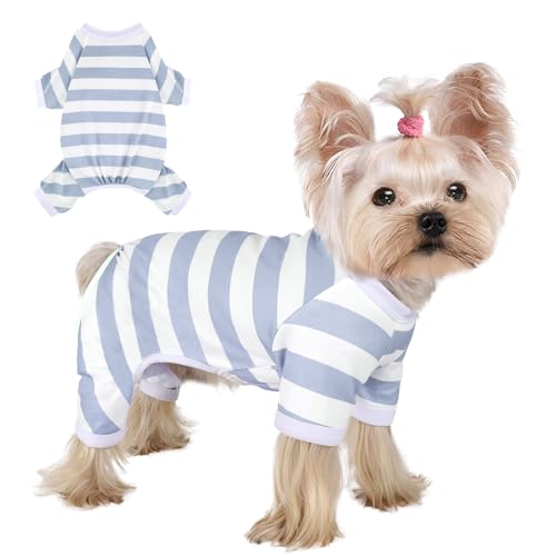 Dog Pajamas, Stretchy Puppy Jammies Onesie, Comfy Doggie Striped Pjs, Lightweight Soft Puppy Outfit, Dogs Clothes for Small Size Girl Boy(Light Blue,S) - color: Light Blue, size: Small (Chest 14.2 in)