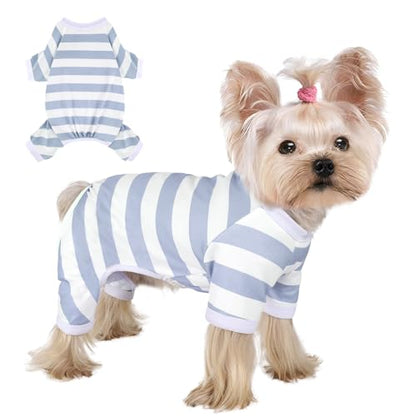 Dog Pajamas, Stretchy Puppy Jammies Onesie, Comfy Doggie Striped Pjs, Lightweight Soft Puppy Outfit, Dogs Clothes for Small Size Girl Boy(Light Blue,S) - color: Light Blue, size: Small (Chest 14.2 in)