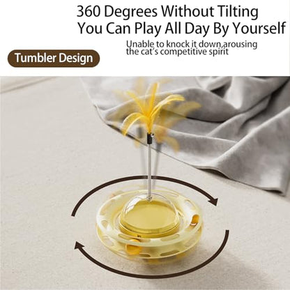 Cat Toys Interactive Track Balls,3 in 1 Cat Roller Toy for Indoor Cats,360° Rotating Food Leakage Device，Solve cat Anxiety and Attract Cats to Play (Yellow) - color: yellow