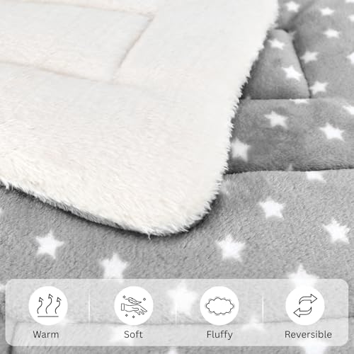 4 Pack Rabbit Bed Mat, 14" x 11" Soft Fluffy Flannel Small Pet Blanket, Washable Sleeping Pad for Guinea Pigs, Bunnies, Star Print - Grey - color: Gray, size: 14x10 Inch
