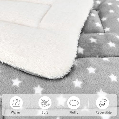 4 Pack Rabbit Bed Mat, 14" x 11" Soft Fluffy Flannel Small Pet Blanket, Washable Sleeping Pad for Guinea Pigs, Bunnies, Star Print - Grey - color: Gray, size: 14x10 Inch