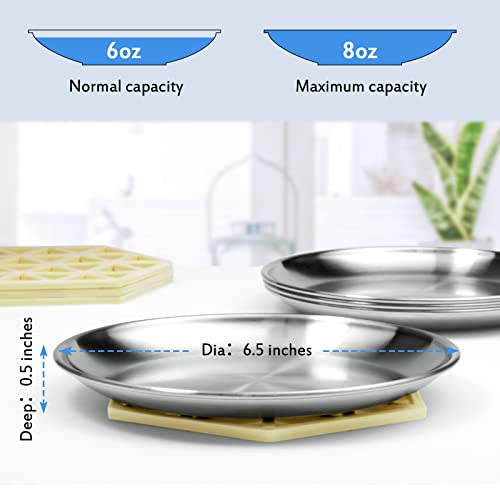 Stainless Steel Cat Dishes for Food and Water Bowls for Small Pets Relief of Whisker Fatigue -2 Sets Shallow Style(6.5 Inch) - size: 6 ounce,2 sets