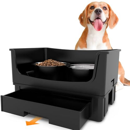Mess Proof Raised Dog Bowls,Elevated Dog Bowl Stand Set 2 Stainless Steel Food Bowls,Splash Water Collection Non-Slip Medium Sized Feeding Table - color: Black, size: Medium