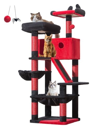 Taoqimiao Gothic Cat Tree 57.5-Inch, Cat Tower for Indoor Cats Large Adult, Extra Large Cat Condo, 8 Sisal Scratching Posts, Metal Frame Cozy Hammock, Durable Scratch Board, 2 Top Perches, MS026BR - color: Gothic, size: 57.5 Inches