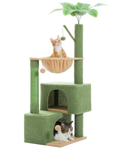 45-Inch Green Cat Tree with 2 Condos for Indoor Cats,Cat Tower with Scratching Posts for Small Cats,Cactus Cat Tree Tower with Hammock and Cat Toys - color: Green, size: 45 inches