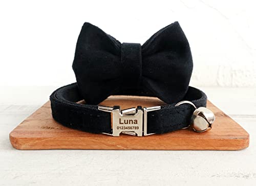 Cat Collar Personalized with Name Phone Number Engraved,Customized with Bell for Small Dogs Puppy Kitten - color: Black, size: L (8"-13")