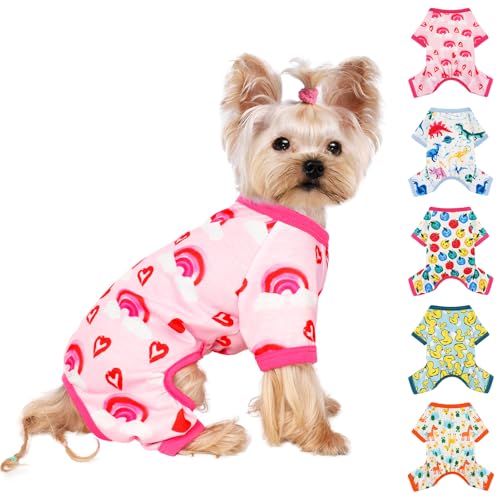 Dog Pajamas for Small Dogs, Soft Thin Pjs Jammies Cat Doggie, Summer Pet Cute Puppy Clothes Outfits Dogs Boy Girl(Red Heart, XS) - color: Red Heart, size: X-Small (Chest 11.8 in)