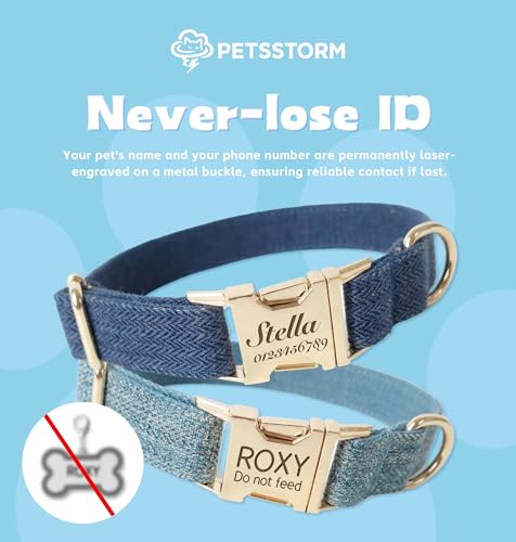 Personalized Polyester Dog Collar with Name and Phone Number, Customizable Laser-Engraved Collar with Metal Quick Release Buckle for Dogs - color: Multicolor