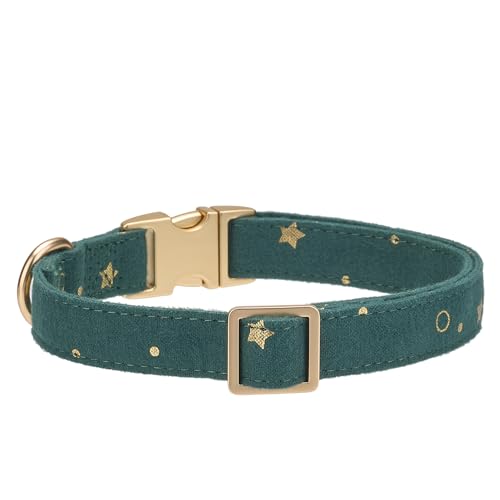 Cotton Fibric Dog Collar with High Grade Metal Buckle, for Small Dogs(Dark Green,Small:10-15") - color: DK Green, size: Small