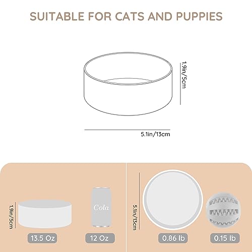 SPUNKYJUNKY 13.5OZ Ceramic Dog and Cat Bowl, Modern Cute Weighted Food Water Bowl for Replacement White (1 Pack) - color: White, size: 1.7 CUPS