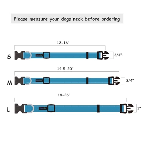 Wagtime Club Reflective Dog Collar with Buckle Quick Release Adjustable Nylon Collar for Small Medium Large Dogs (Medium, Bright Blue) - color: Blue, size: m
