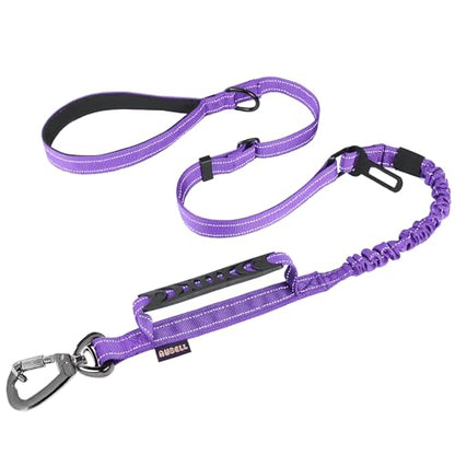 AUBELL Tactical Dog Leash Heavy Duty,4-6ft Reflective Strong No Pull Bungee Leash for Medium Large Dogs with Comfortable Padded Double Handle,Car Seat Belt,360 Degree Rotating Carabiner,Purple - color: M/L-Purple(4-6FT)