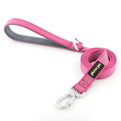 Plutus Pet Heavy Duty Dog Leash with Lockable Aluminum Carabiner, 4/6 Feet Long, Double-Sided Reflective Nylon, Padded Handle, for Puppy, Small, Medium and Large Dogs (Pink, 4/5" x 4') - color: Pink, size: 4/5" x 4'