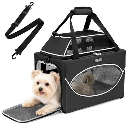 Top-Expandable Pet Carrier 18x11x11Inch Delta American United Airline Approved Underseat to 15lbs Stable Car Travel Carriers for Small Dogs Cats with Locking Safety Zippers Anti-Scratch Mesh - color: Black, size: 18"x11"x11"