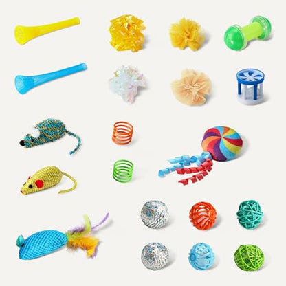 Amazon Basics Cat Toy Set, 20 Piece Variety Pack with Teaser, Ball, Feather, Spring - style: cat toy kits