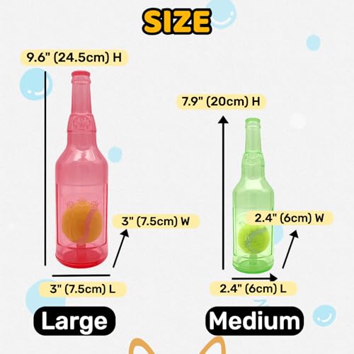 Cute Tough Dog Toy Rubber Bottle Squeaky Dogs Chew Toy Long Lasting Interactive Fetch Toy for Teething Tennis Ball Included (Green, Medium)