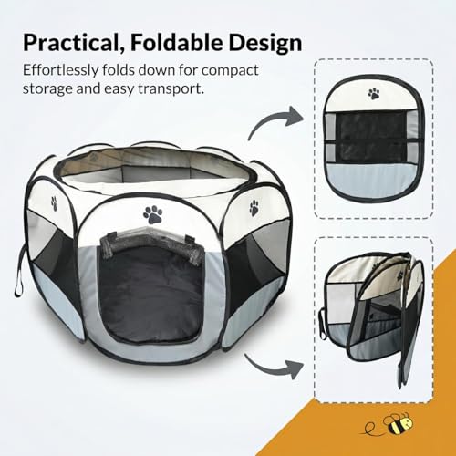 Bee Neat Indoor Pet Playpen 34 x 24 for Small Animals – Foldable, Breathable & Secure Exercise Pen for Rabbits, Guinea Pigs, Cats, Puppies & Small Dogs - style: Medium