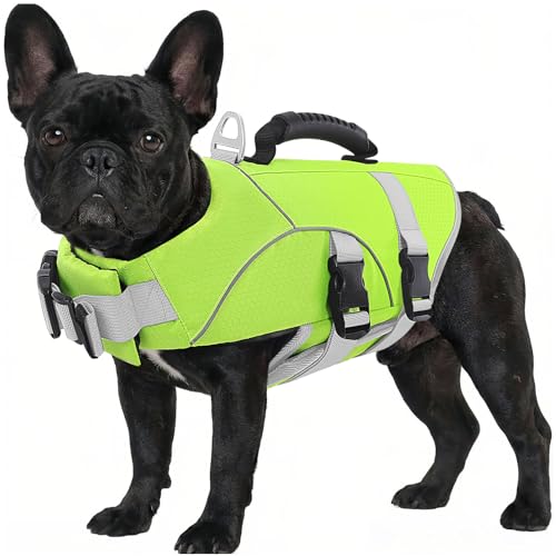 ASENKU Dog Life Jacket for Swimming & Boating, High Buoyancy Dog Life Vest with Rescue Handle, Reflective & Adjustable Fit for Small to Large Dogs (Neon Green, M) - color: Neon Green, size: Medium