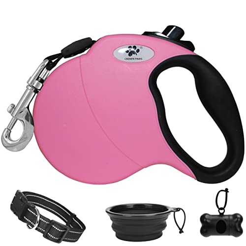 16 ft Retractable Dog Leash for Large Dogs up to 110 lbs,Tangle-Free Nylon Tape,Pink L - color: pink, size: Large
