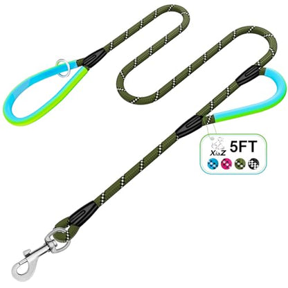 Dog Leash Heavy Duty 4/5/6ft XiaZ 2 Handles Dog Leashes for Medium Large Dogs 1/2 Inch 1000lb Strength Reflective PVC Waterproof-Handles Metal Hook Dual-Handle Rope Leash Nighttime Safety - color: Green, size: 5FT (1/2")