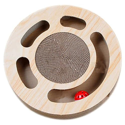 Cat Toy 3in 1 Kitten Puzzles Toys for Bored Indoor Cats with Cardboard and 2 Bell Balls Round Cats Scratcher