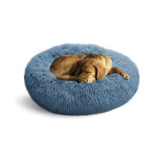 Whiskers & Friends Cat Beds for Indoor Cats, Fluffy Calming Donut Cat Bed, Small Dog Bed Washable - Orthopedic Soft Plush Pet Beds Sized for Kitten to Large Cats & Puppy to Medium Dogs, Navy Grey 31'' - color: Navy-Grey, size: 31.00'' x 31.00'' x 8.00''