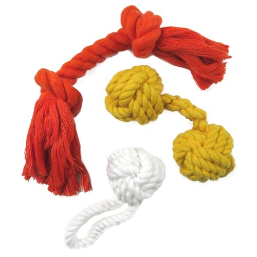 Pet Passion Brady The Rope Tug Toy 3-Pack Organic Cotton Dog Rope Pull Toys for All Pet Breeds, Halloween, One Size - color: Halloween