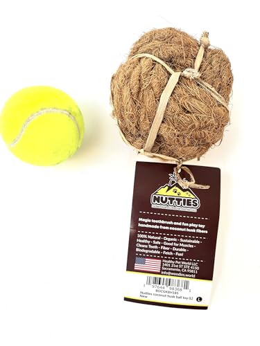 Nutties for Dogs - Natural Coconut Fiber Ball Toy and Magic Toothbrush - 2 Sizes (Large) - size: Large