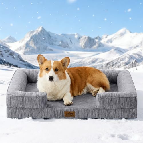 COZY KISS Cooling Dog Bed for Large Medium Size Dogs, Q-Max >0.4 Summer Cool Orthopedic Pet Sofa Bed with Sides, Bolster Anti-Slip Couch with Washable Removable Cover, L 36x27x6.5 inch, Dark Grey - color: Dark Grey, size: 36x27x6.5 inch