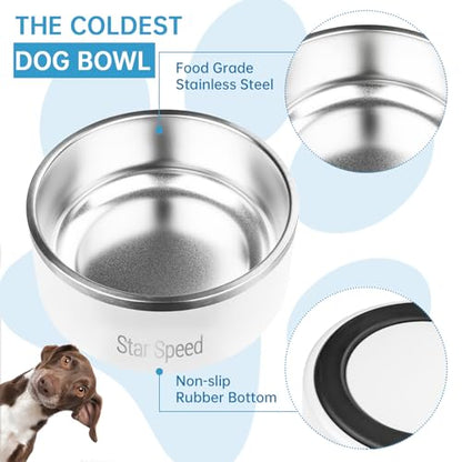 StarSpeed Stainless Steel Dog Bowl. Water Bowls for Large Dogs with Rubber Bottom, Drop Resistant and Durable, Keeps Cold, Holds 8 Cups of Water, Fits Different Size Dog Bowls. (64oz, White) - color: White, size: 64oz
