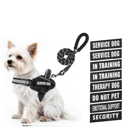 Service Dog Vest Harness and Leash Set, Animire in Training Dog Harness with 10 Dog Patches, Reflective Dog Leash with Soft Padded Handle for Small, Medium, Large, and Extra-Large Dogs - color: Black, size: XXS