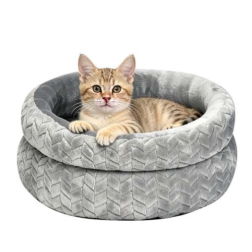 Dual-Layer Donut Cat Bed - Fluffy Round Bed for Small Pets - Ultra-Soft Cat Donut Bed for Cozy Sleep (Grey, 16 * 16 * 5.5 inch / 40 * 40 * 14 cm) - size: 16 x 16 x 5.5 inches