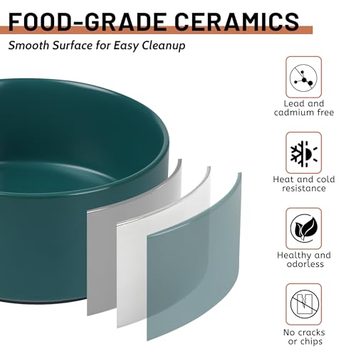 Ceramic Dog Bowls, Non Slip Dog Food and Water Bowl with Silicone Base, Heavy Pet Feeding Bowl for Small, Medium, and Big Dogs (Green, 6 Inches) - color: Green, size: 6 Inches