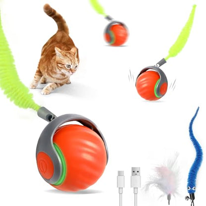 Automatic Interactive Cat Toy Ball with 3 Tails，Rechargeable Moving Cat Toy for Indoor Cats，Cat Toys Balls for Indoor Cats|Fun Interactive Cat Toys & Perfect Cat Gifts，cat ChaCe Toy，Motion Activated
