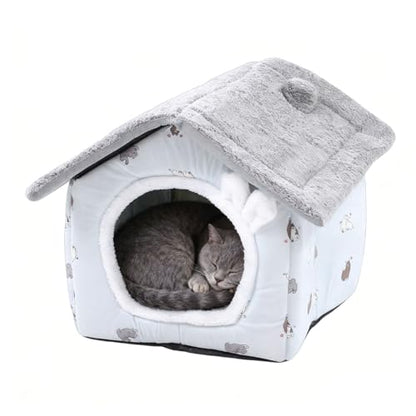 Pssopp Kitten House Bed, Fully Removable and Washable 4 Seasons Universal Secure and Cozy Enclosured Environment Detachable Soft Cat Tent Bed for Indoor Use (Gray)