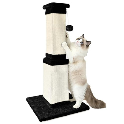 Cat Scratching Post, 32 Inch Cat Scratching Posts for Large Cats, Scratching Posts for Indoor Cats Adults, Cat Scratch Post with Nature Sisal, Black and White - color: Black and White