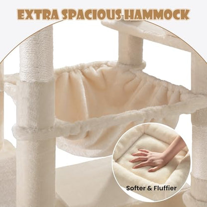 SHA CERLIN 81in Multi-Level Tall Cat Tree Tower for Indoor Kitties/Larger Cat Condo Furniture with Hammock/Cozy Pussycat Perches/Sisal Scratching Posts/Pet House/Wide Base/Beige - color: Beige