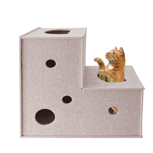 Cat Tunnel for Indoor Cats, Large Felt L-Shape Cat Play Tunnels, Interactive Cat Tunnel Bed, DIY Peekaboo Cat Toy with Interactive Peek Holes for Cats (Beige, L-Shape) - color: Beige, size: L-shape Tunnel