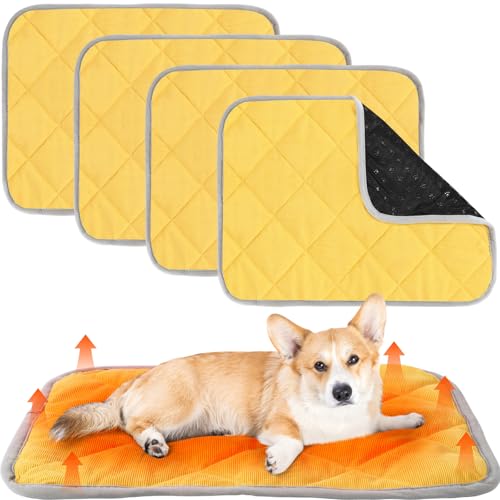 Novabright 4 Pack Self Warming Cat Bed Cat Dog Heating Pad Soft Warm Thermal Mat with Anti-Slip Bottom Dog Crate Pad for Outdoor Indoor Small Dogs Kittens(Turmeric Color,19.6 x 27.5 Inches) - color: Turmeric Color, size: 19.6 x 27.5 Inches