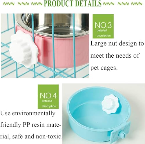 kathson Crate Dog Bowl, Removable Stainless Steel Hanging Pet Kennel Cage Bowl Food & Water Feeder Coop Cup for Puppy, Cat, Rabbit, Guinea Pigs Ferret Bird (2 PCS, Size: M, Blue and Green) - color: Size: M (Blue, Green), size: 2 PCS