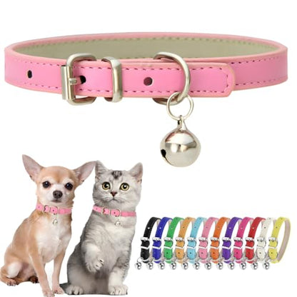Pink XS Dog Collar with Bell Girls PU Leather Puppy Collar with Bell Adjustable Buckle Kitten Cat Collars for XXS XSmall Tiny Little Extra Small Breed Female Pets Like Chihuahua, X-Small - color: Pink, size: X-Small (8-10.5 inches)