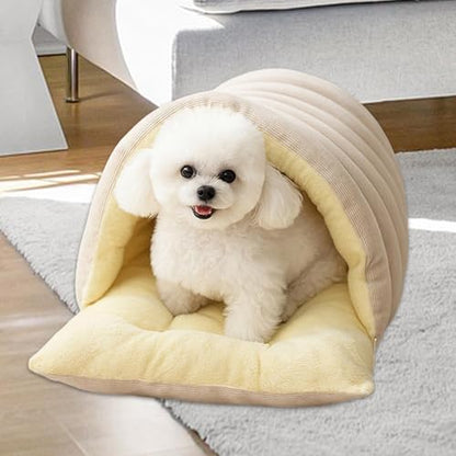 Winter Cave Warm Cat House Removable Cushion Convenient,PP Cottons Comfortable Washable Supplies Multifunctional, White M