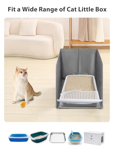 Waterproof Cat Litter Box Enclosure Splash Guard with Removable Mat, Cat Box Enclosure with 2 Hooks for Scoop, Anti-Leakage, Dust Control, Easy to Clean-24.02 x 16.14 x 16.14 inches - color: Grey