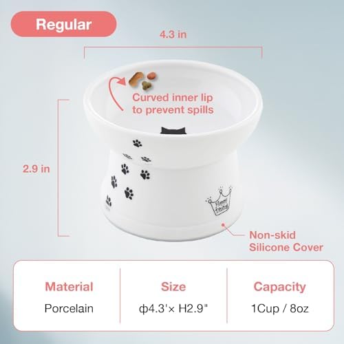 Necoichi Raised Cat Food Bowl – Ceramic Elevated Cat Bowl for Whisker & Neck Fatigue, Dishwasher Microwave Safe – Non-Slip & Anti Vomiting Ergonomic Design (Cats, Regular, 1-Cup Capacity) - color: Cat, size: Small Flat (1 Cup)