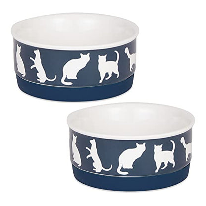 Bone Dry Ceramic Cat Bowls, Microwave & Dishwasher Safe, Small Set, 4.25x2, Navy, 2 Count - color: Navy, size: Small Set, 4.25x2"